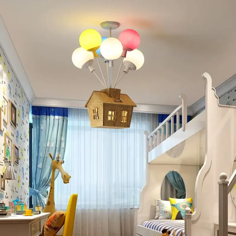 

Kids Room Chandelier for Bedroom Living Room Nursery Girl Chandelier Indoor Home Art Decor Balloon Ceiling Lamp Wood Children