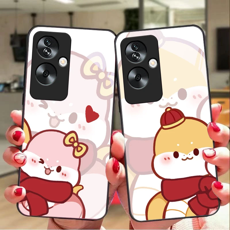 Couple snake For Oppo A79 5G 58 78 74 60 4G Reno 11F Realme GT 6 11 Note 50 10 C55 X2 Tempered glass black phone case