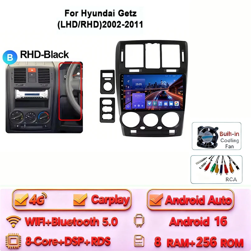 Android 16 Carplay Android Auto 4G WIFI voor HYUNDAI GETZ 2002-2011 GPS DSP BT 2Din Touchscreen multimedia Autoradio