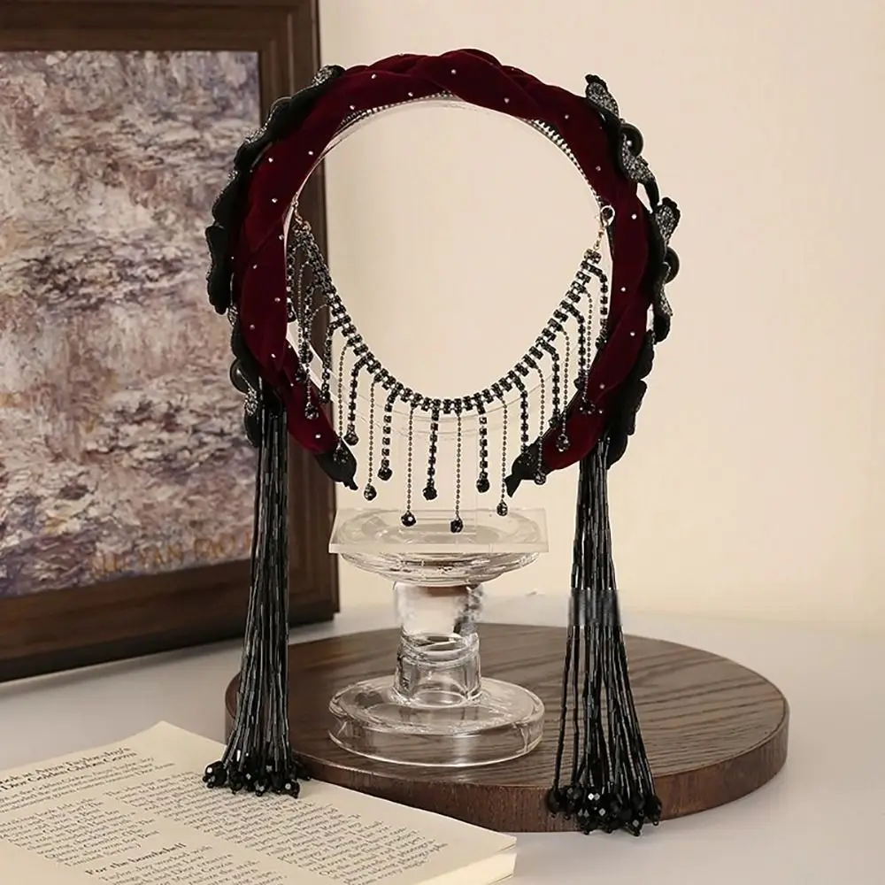 

1Pcs New Velvet Braided Tassel Headband Wide Edge Stylish Charm Tassel Head Band Floral Lace Mesh Hair Accessories for Women