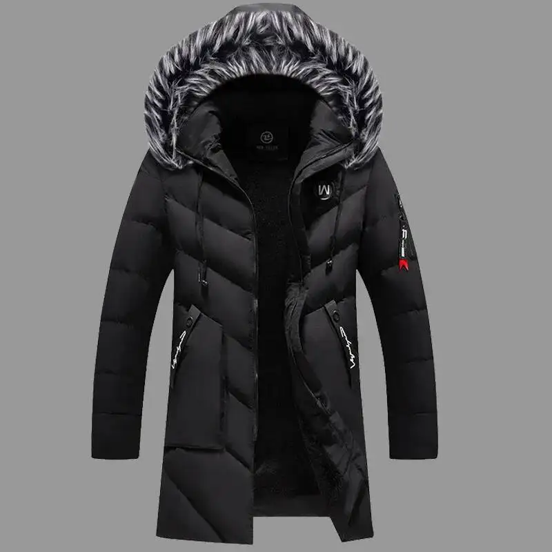 

Male Solid Cotton Outwear Coats Men's Thick Fleece Winter Jacket Fashion Fur Hooded Warm Cooton Parka Windbreaker Plus Size 6XL