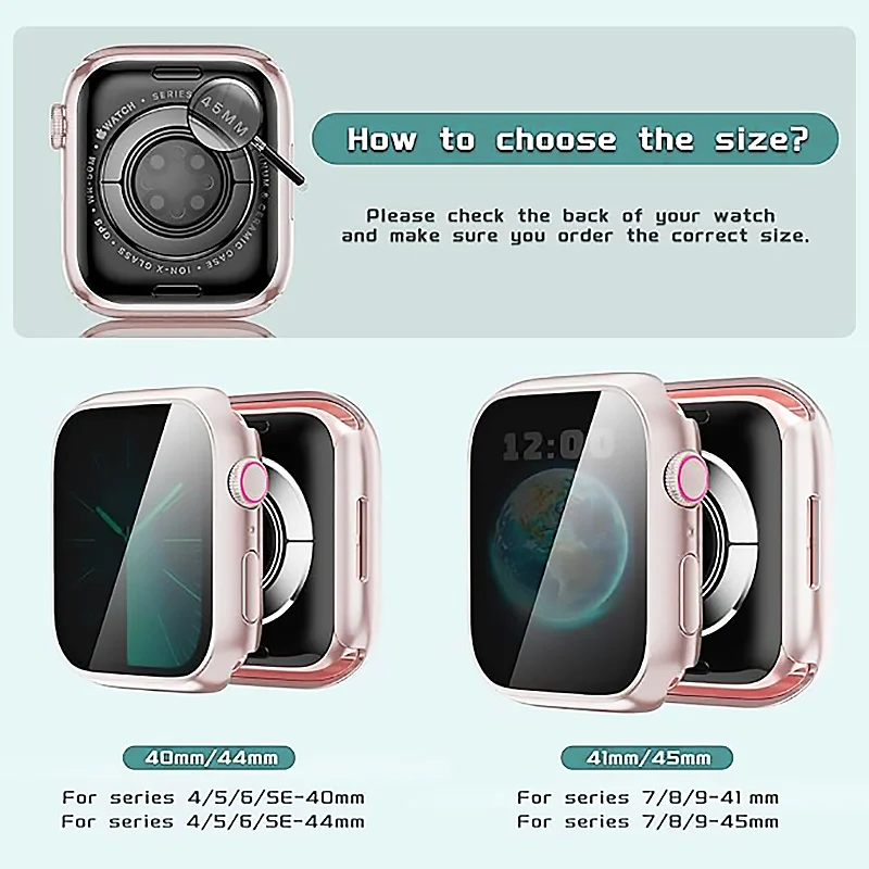 Protetor de tela de privacidade para Apple Watch, proteção à prova d'água, pára-choques para iWatch 9, 8, 7, 6, 5, 4, SE, 45mm, 40mm, 41mm, 44mm