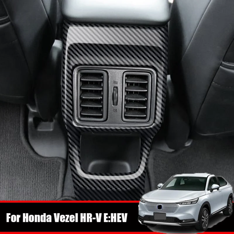 For Honda Vezel HR-V E:HEV 2021 2022 ABS Glossy Black Rear Air Condition Vent Outlet Frame Anti-Kick USB  Panel Cover Trim