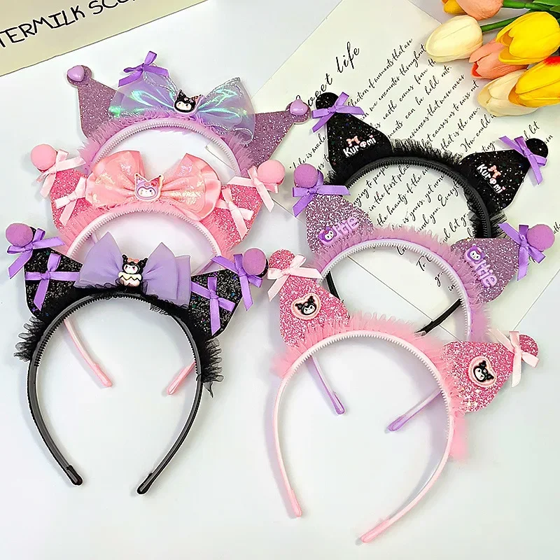 Sanrio Kuromi Headband Cute Cartoon Girl&Child Pressing Sweet Versatile Bow Hair Accessories Washed Bundled Hair Holiday Gifts