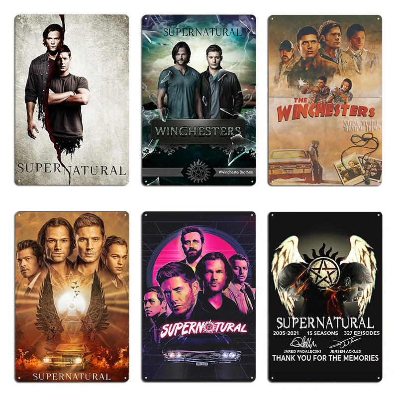 Supernatural Mugshot\'s Winchesters Winchester Brothers Season 15 Metal Party Printed Cinema Plaques Kitchen Tin Sign Poster