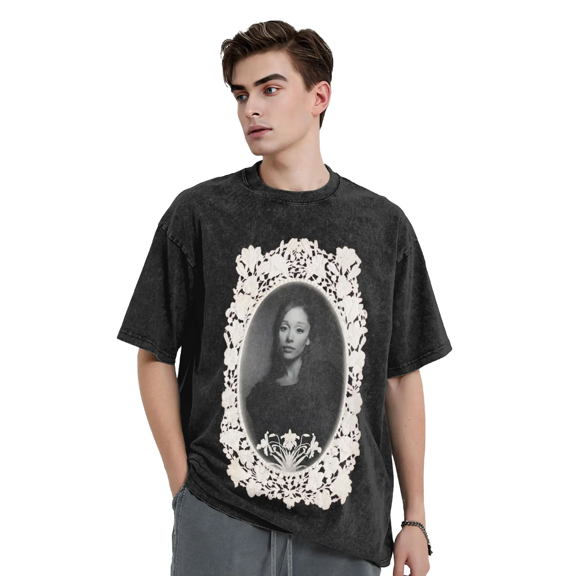 Ariana Grandes Petal Washed T Shirt Streetwear  Vintage T-Shirts  Tees Men Women 100% Cotton Street Summer