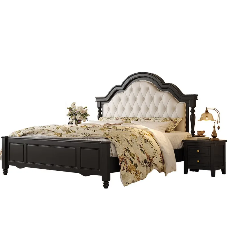 

wood antique soft bag big bed American retro 1.8 * 2 meters single double master bedroom furniture, bed + 5D latex mattress