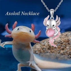 1Pc Cute Pink Cat's Eye Axolotl Necklace for Women Cartoon Animal Jewelry Accessories Perfect Birthday Gift for Axolotl Lovers
