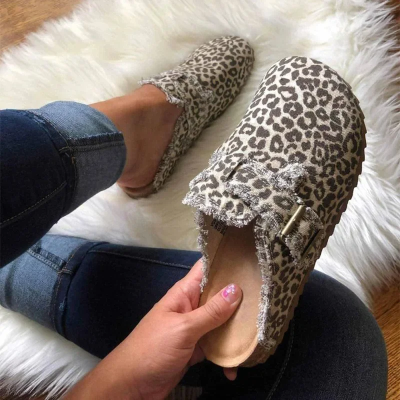 2024  Autumn New Large Size Slippers for Women European  American Leopard Print Half-Head Woman Designer Shoes Zapatos De Mujer