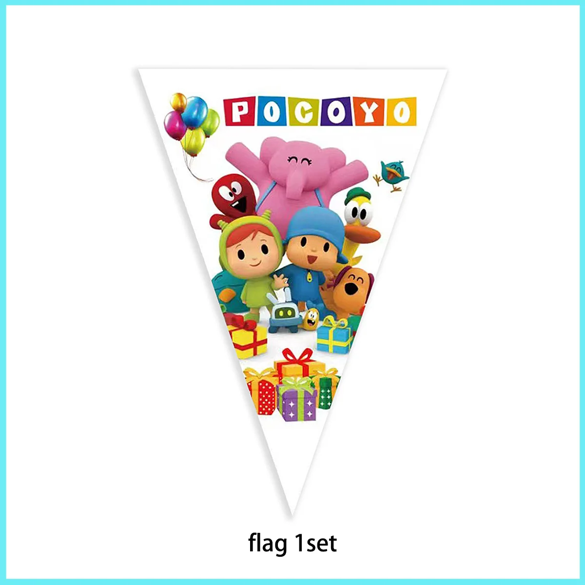 Blue&Pocoyoing Birthday Party Tableware Decoration Cartoon Elephant Balloon Plates Banner Cake Topper Backdrop Kids Baby Props - view 5