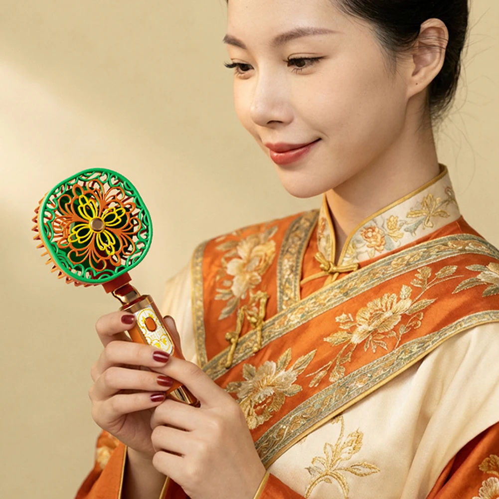 Blossoms Elegant Vintage Style Handheld Small Fan,Ultra-Quiet 3 Adjustable Speed Mini Fan,For Outdoor Summer Daily Commuting