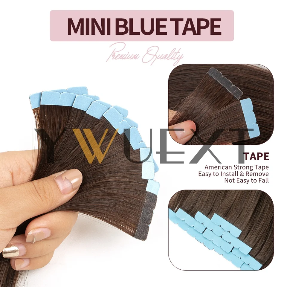 10 piezas/paquete Mini Extensiones de Cabello con Cinta, 12" 16" 20" Cabello Humano Real, Negro con Mechas Rubias, Invisible Skin Weft, No-Remy, Extensiones con Cinta 5