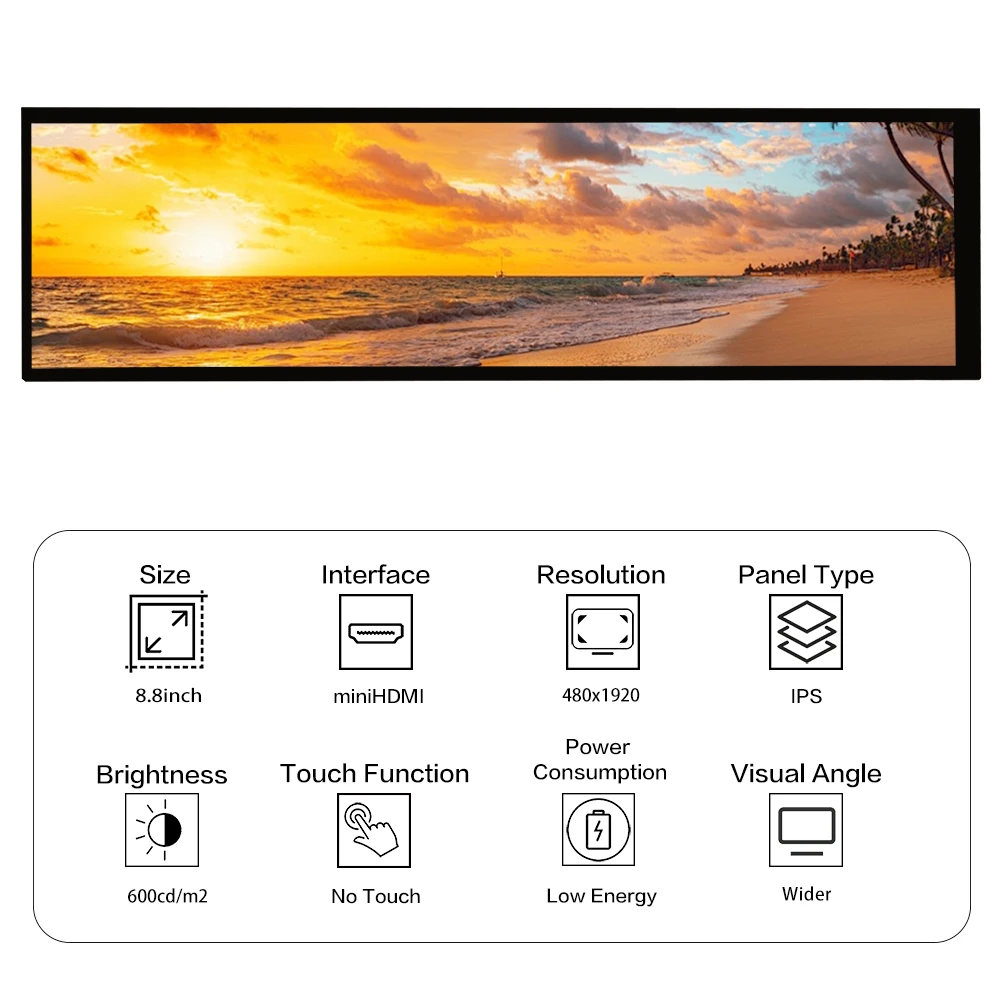 LESOWN 8.8 polegadas 480x1920 IPS Tela LCD Bar Display HDMI USB Alimentado Tela Secundária para PC Raspberry Pi Windows 10/ 8.1/ 8/ 7