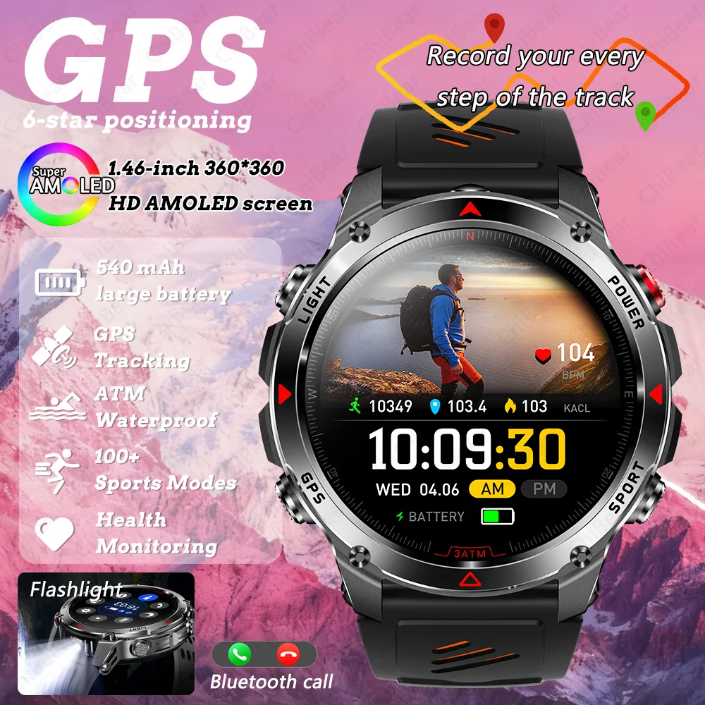 

2025 New Outdoor Military GPS Smart Watch 3ATM Waterproof Compass Bluetooth Call Heart Rate Sports Mode Smartwatch For Men Women