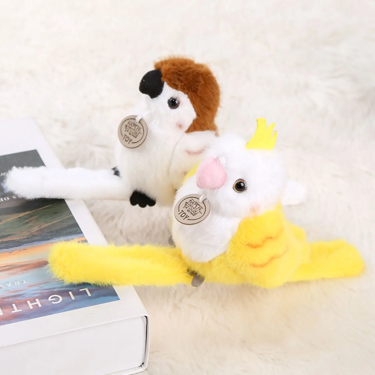 Creative Standing Shoulder Parrot Plush Toy Funny Cute Bird Parrot Series Wrist Snap Circle Bag Pendant Cartoon Doll Toy Gifts