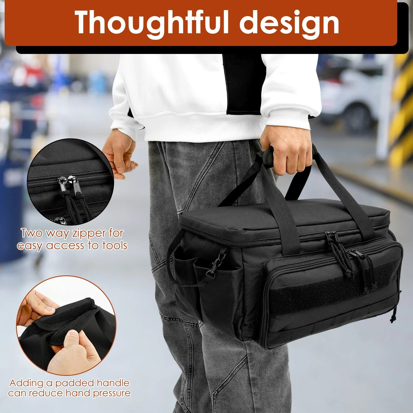 Tool Bag Nylon Hand Tool Storage Bag Multi Pocket Tool Organizer Bag with Padded Handle Large Opening Electrician Tool Tote Bag