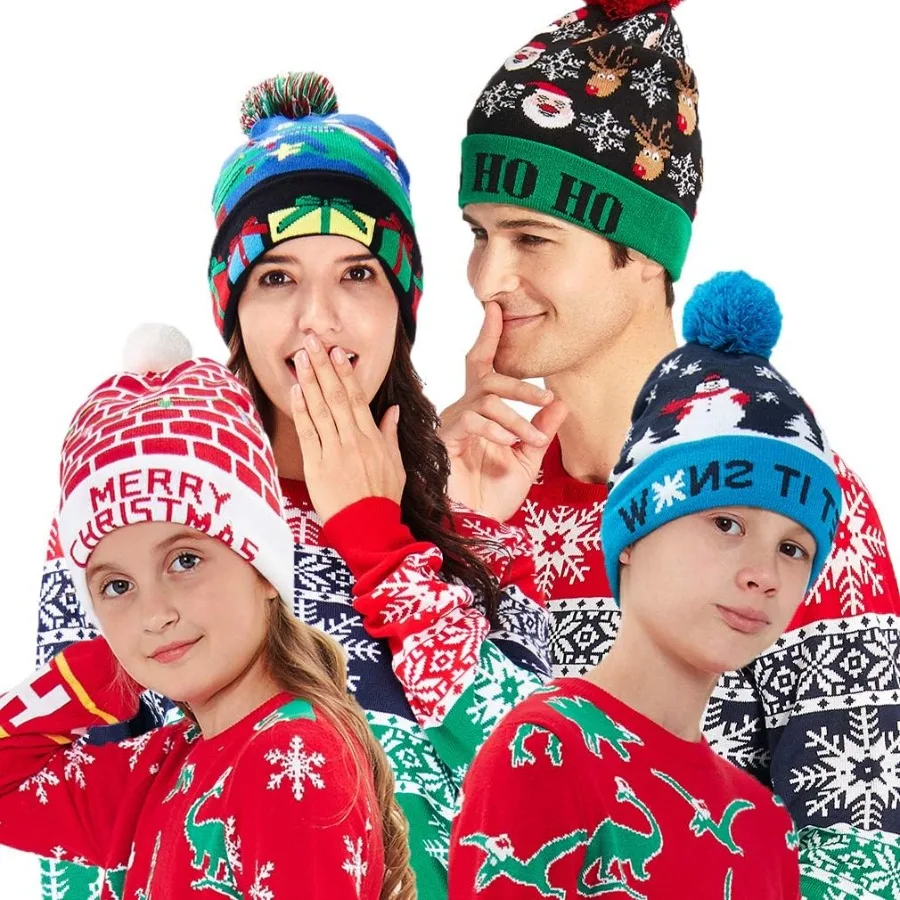 RAISEVERN Unisex Ugly LED Christmas Hat Novelty Colorful Lightup Stylish Knitted Sweater Xmas Party Beanie Cap with 6 Lights fo