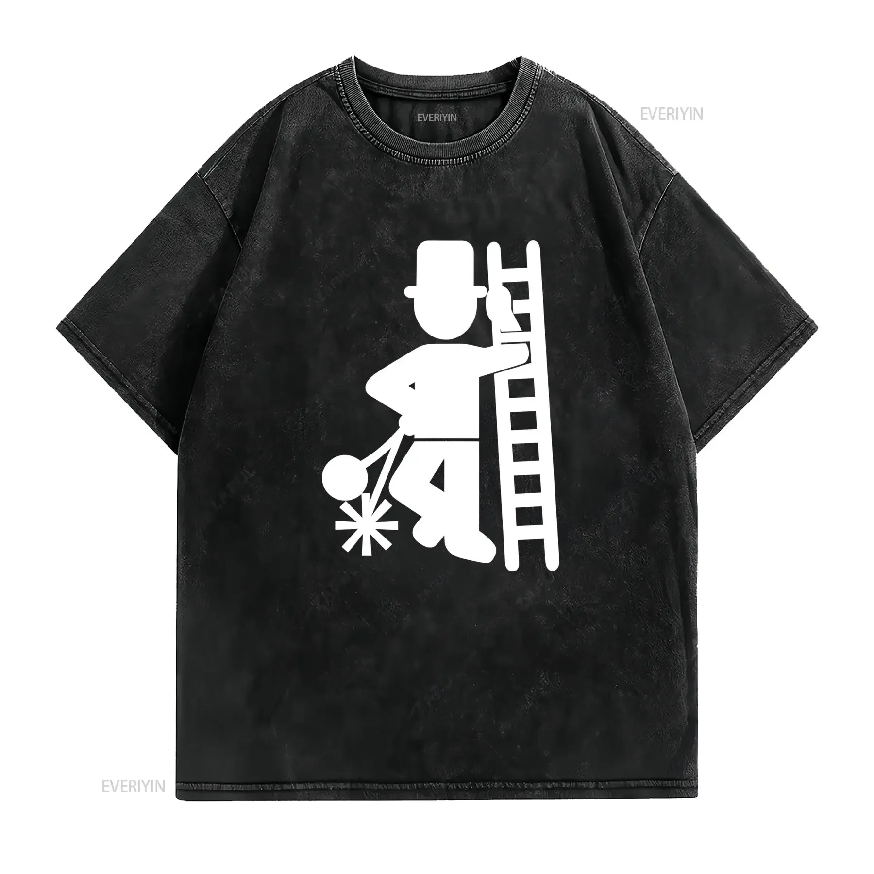 Minimalist Line Art Funny Adult Humor Ladder Climber Print Casual T Shirt vintage Washed Versatile designer clothes