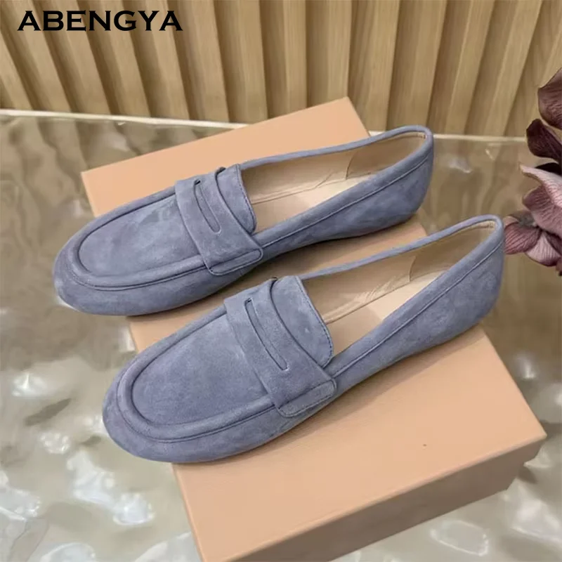2026 Hot Sales Suede Loafers Shoes Women Round Toe Holiday Mules Flat Shoes Autumn Casual Party Vacation Walking Shoes For Women