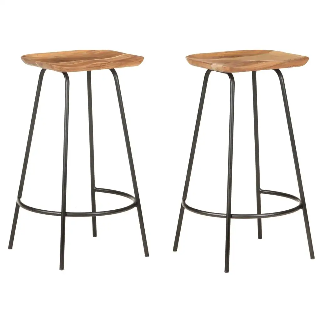 Set of 2 Solid Acacia Wood Bar Stools - Modern Comfortable Seating for Home or Kitchen