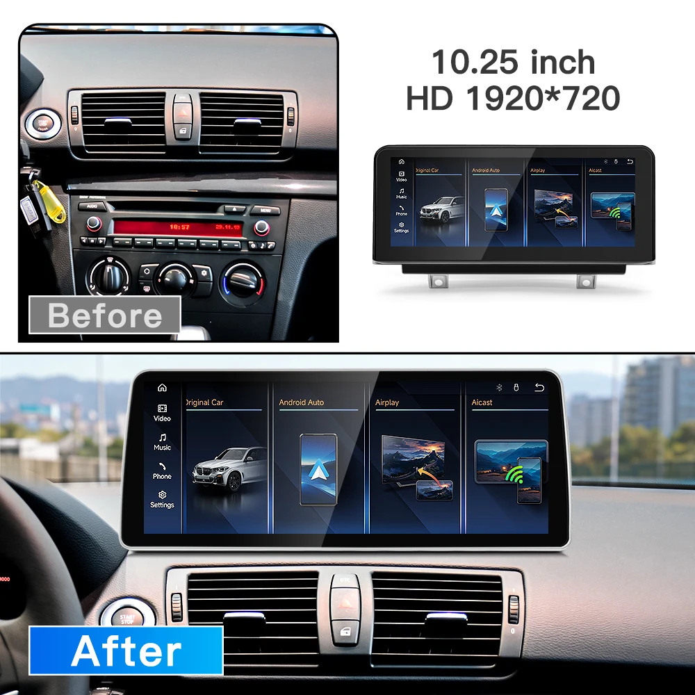stwei 2026 Linux System 10.25 inch Thin Screen For BMW 1Series E87 E81 E82 E88 No Screen Wireless CarPlay Auto Car Video Players