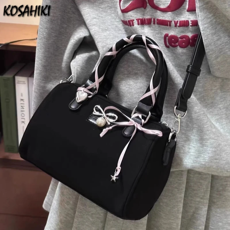 W koreańskim stylu szykowny Y2k estetyczny Top-torby z uchwytami elegancka, z kokardą mody damskiej torba na ramię Crossbody Casual biurowa torebka