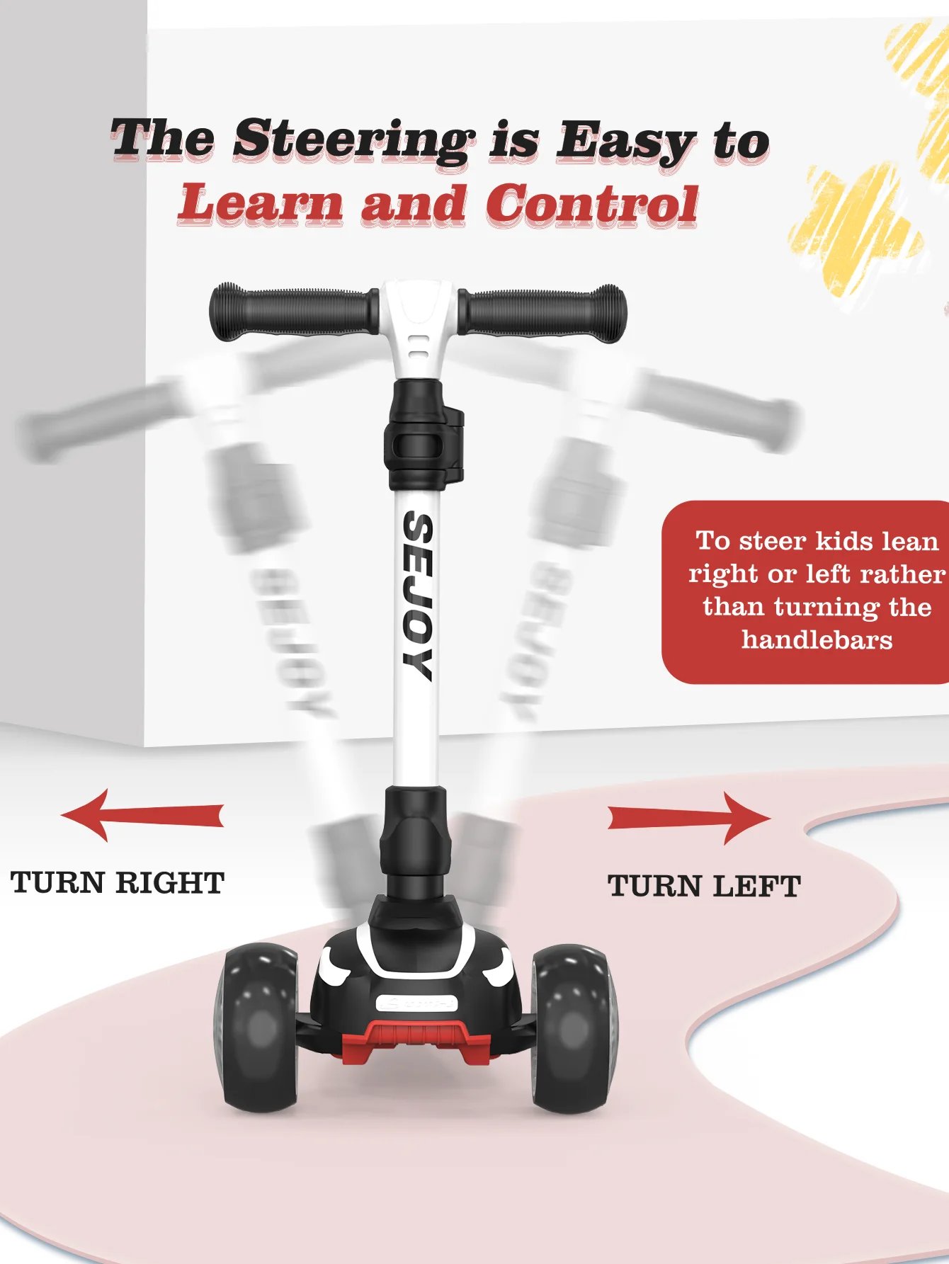Sejoy Kid Kick Scooter Three Wheel with LED Flashing 3-in-1 Lightweight Children's Foot Scooters Height Adjustable