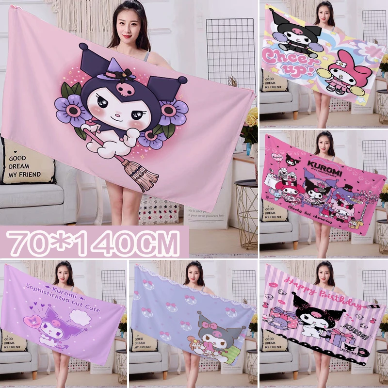 Sanrio Kuromi Large Bath Towel Microfiber Kawaii Women Beach Sunbathing Swimming Bathrobe Gym Yoga Washable Cloth Towel Gift