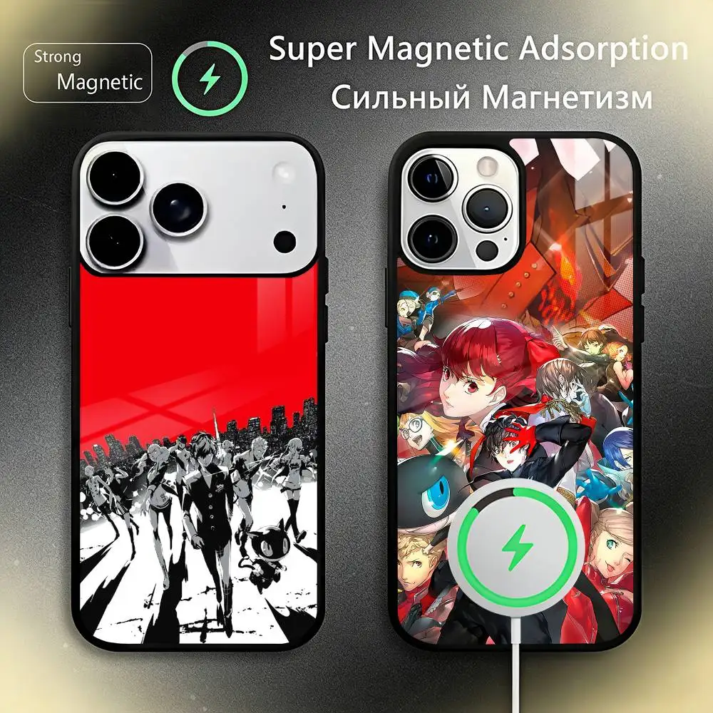 

P-Persona 5 Anime Phone Case For iPhone17,16,15,14,13,12,11 Plus,Pro Max, New Magnetic Wireless Charging