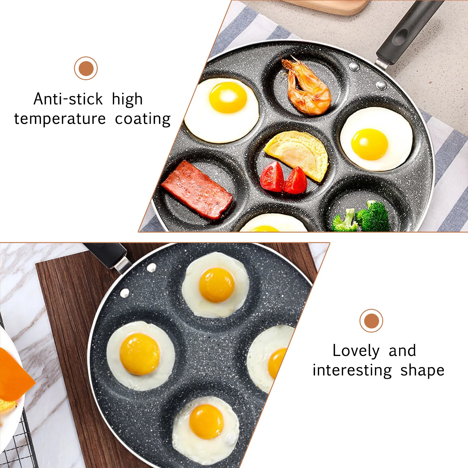 

1pc 6-Hole Non-Stick Egg Frying Pan Multi Grid Breakfast Skillet For Omelette Pancake Cooking Kitchen Use Aluminium Fry Pan