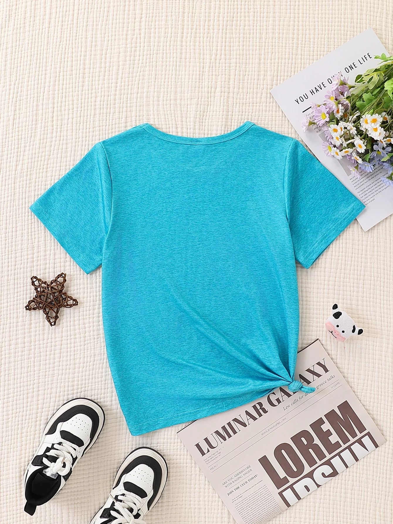 Summer Kids Girls Clothing 4-10Y Highland Cow With Bow Print Short Sleeve Crew Neck T-Shirt Polyester Blend Kids Casual Daily To