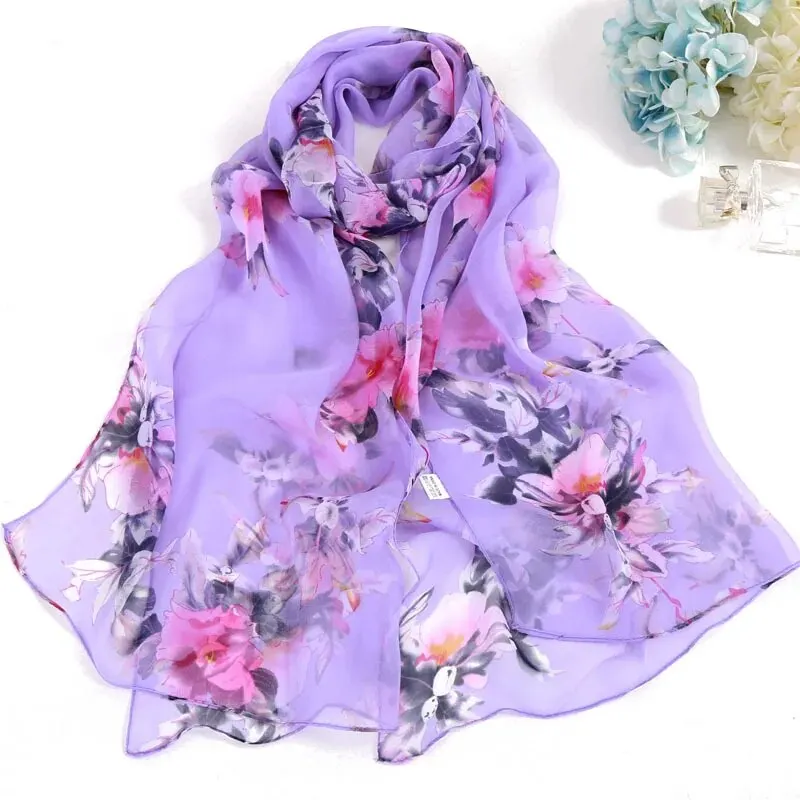 New Spring Summer Fashion Women Floral Printing Beach Silk Scarf Shawls Female All-match Sunscreen Thin Yarn Soft Beach Scarf