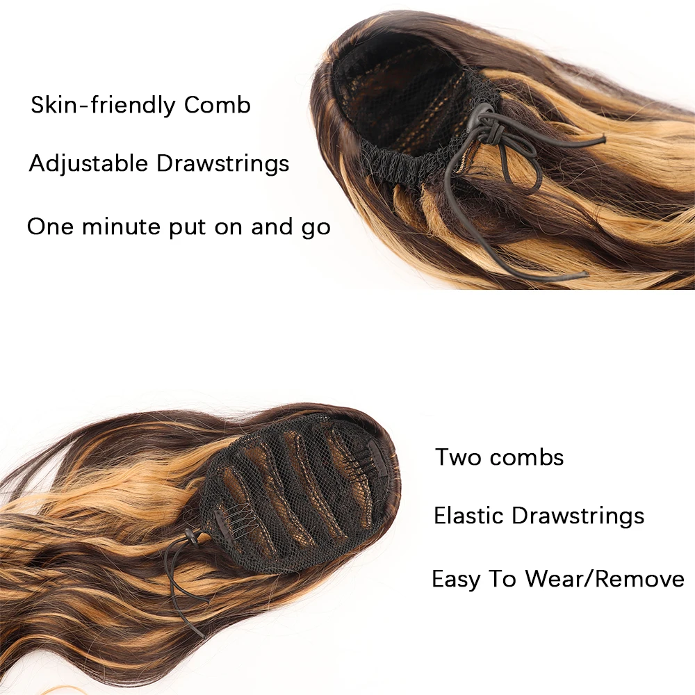 ذيل حصان تمديد الجسم موجة الرباط ذيل حصان تمديد 24 ''طويل متموج الاصطناعية ذيل حصان الشعر التمديد كليب في قطع الشعر