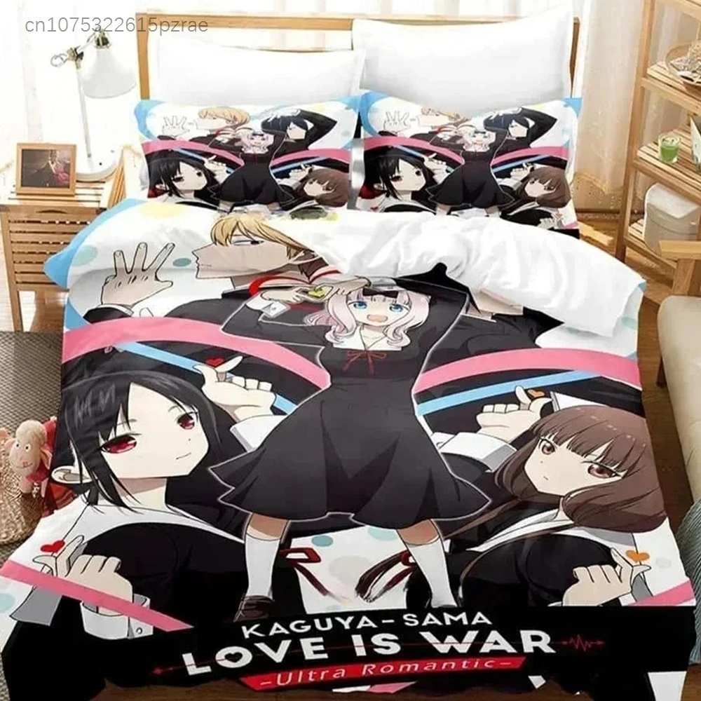 3D Print Anime Kawaii Girls Kaguya-sama Love Is War Bedding Set Printed Bed Set With Pillowcase Duvet Cover Soft Bedclothes Home