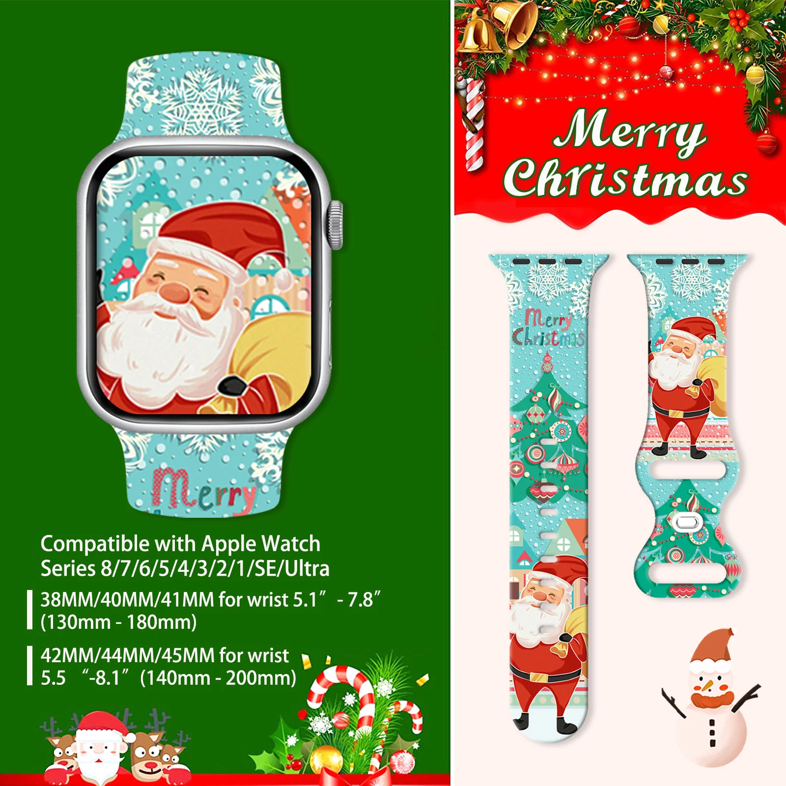 Kerst 1 bedrukte band voor Apple Watch 46 mm 45 mm 42 mm 40 mm 38 mm 49 mm horlogeband vervangbare armband voor iWatch 11 10 9 8 band