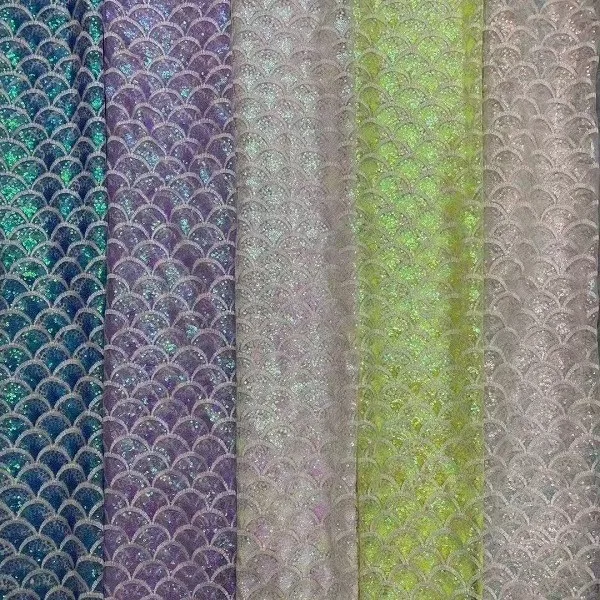 New High Quality Fish Scale Bead Embroidery Sequin Embroidery Decal Mesh Lace Fabric Handmade Wedding Dress Clothing Accessories