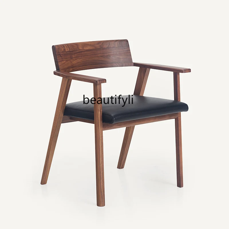 

Furniture Mid-Ancient Solid Wood Chair Nordic Simple Silent Style Desk Chair Living Room Balcony Leisure Armrest Dining Chair