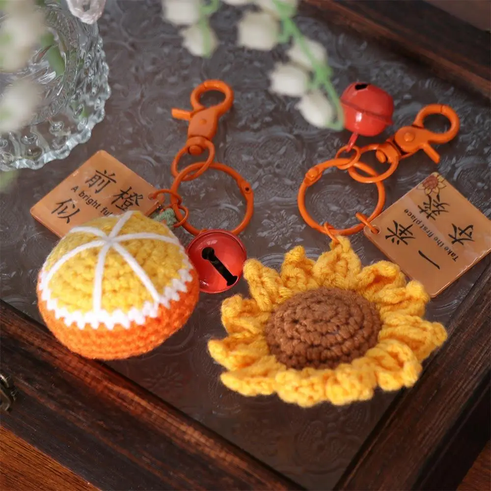 

Bag Accessories Sunflower Knitted Fruit Keychain Handmade Orange Crochet Key Chain Cartoon Pendant Weaved Keyrings Women Girls
