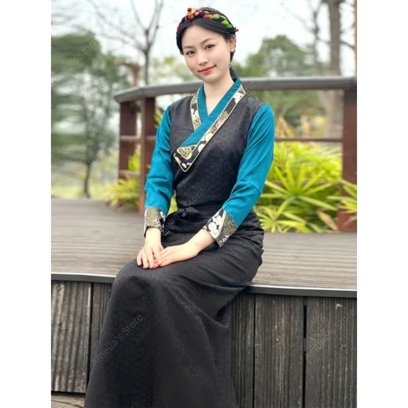 

Tibetan Ethnic Style Dress for Women Khampa Style Tibet Robe Traditional Folk Dance Skirt
