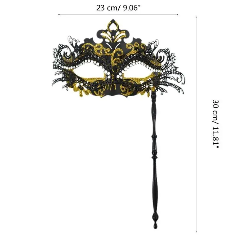 652f Masquerade Mask Venetiaans Halloween Mardi Gras Costumes Party Balls Prom Mask met stok half gezichtsmasker voor volwassen