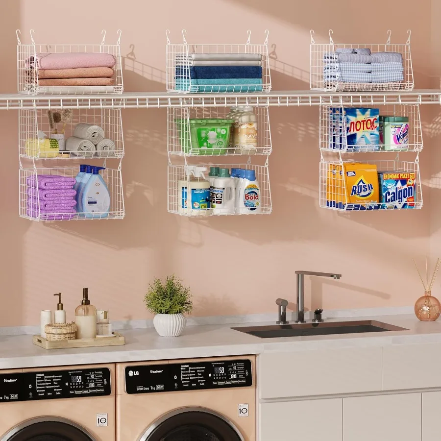 

3Tier Hanging Laundry Basket Organizer with Foldable Wire Shelf and 360 Rotating Hooks for Small Spaces Ideal Laundry Room and