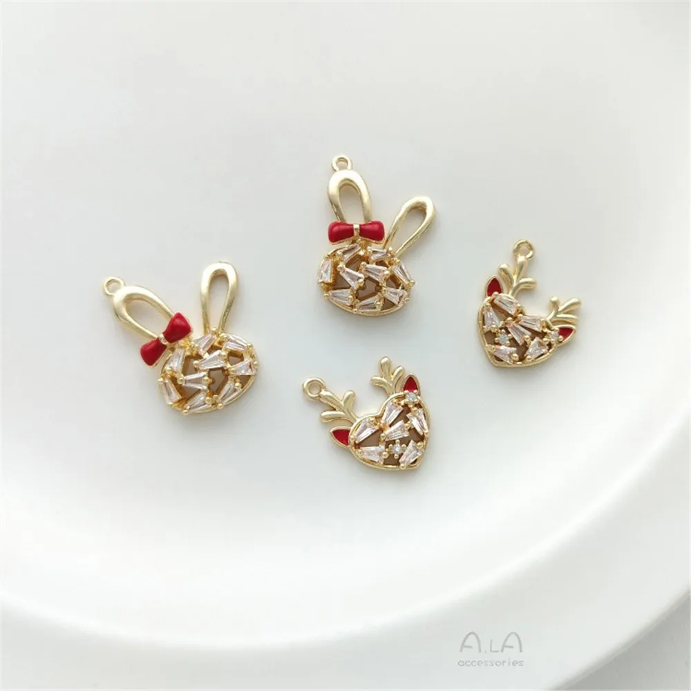 

14K Gold Inlaid Zirconium Drop Oil Rabbit Rabbit Head Heart-shaped Deer Pendant Handmade Diy Bracelet Necklace Pendant