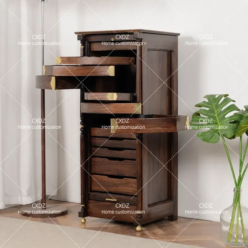 Old Elm Solid Wood Dental Cabinet Multifunctional Storage Locker Jewelry Display Removable Organizer