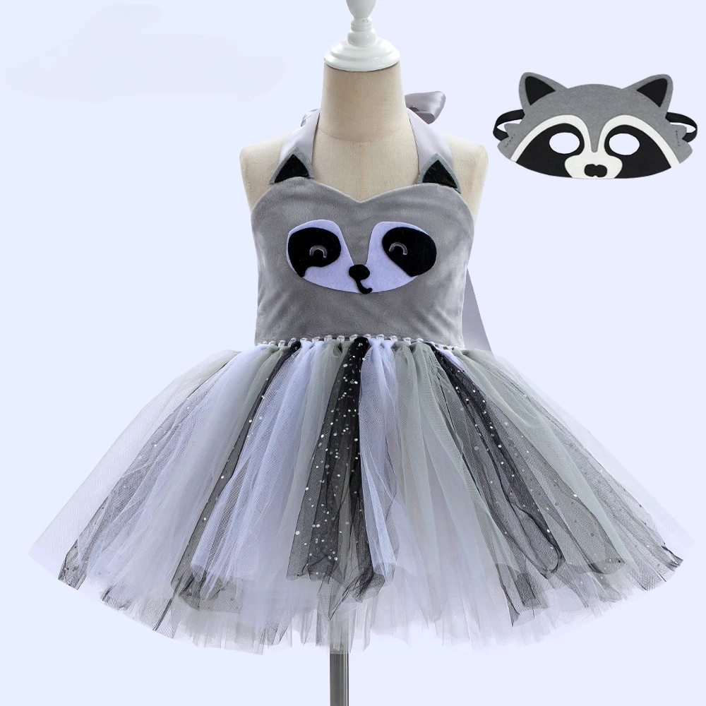 

High Quality New Halloween Animal Raccoon Dress Role-playing Stage Performance Story Meeting Dress Gray Raccoon Gauze Dress