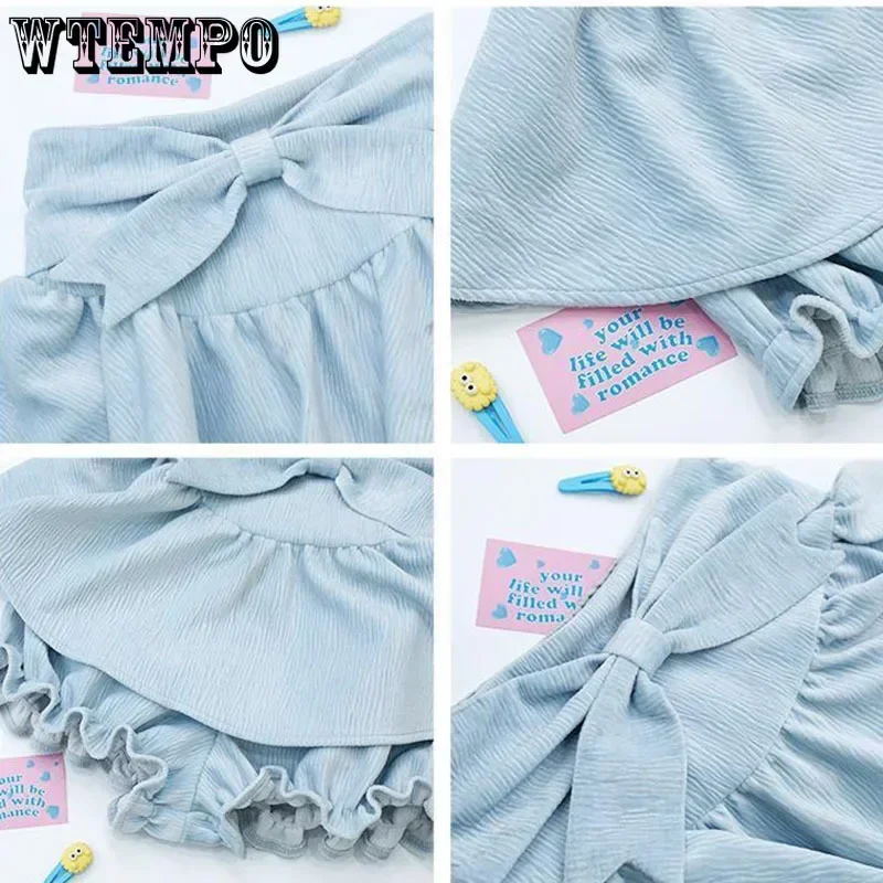 Cute Fluffy Cake Skirt Sky Blue Bow Women Mini Skirt Slim Sexy Hotsweet American Hottie Preppy Style Korean Fashion Summer