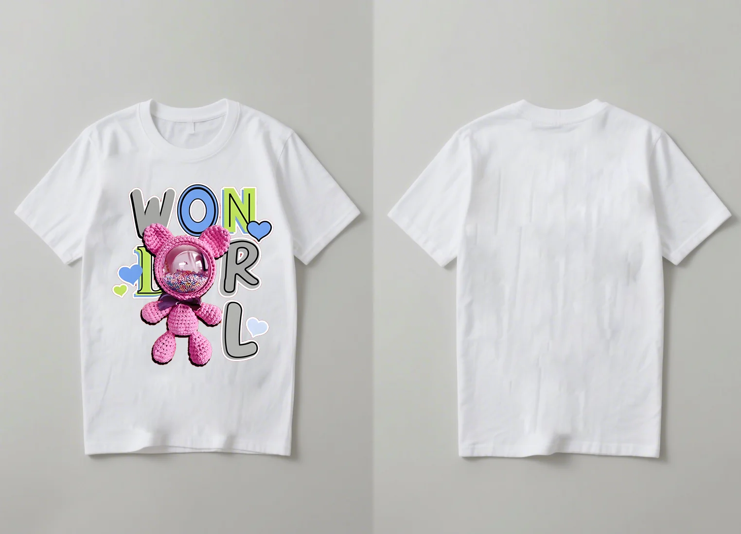 

2025 New casual printed short-sleeved T-shirt with cartoon pink bear graphic T-shirt top suitable for both men and women