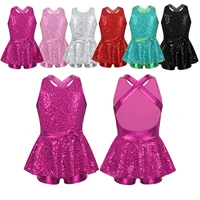 Vestido de Ballet corto para niñas, leotardo de gimnasia con lentejuelas brillantes, traje de baile moderno de Jazz, Ropa de baile de rendimiento para niños