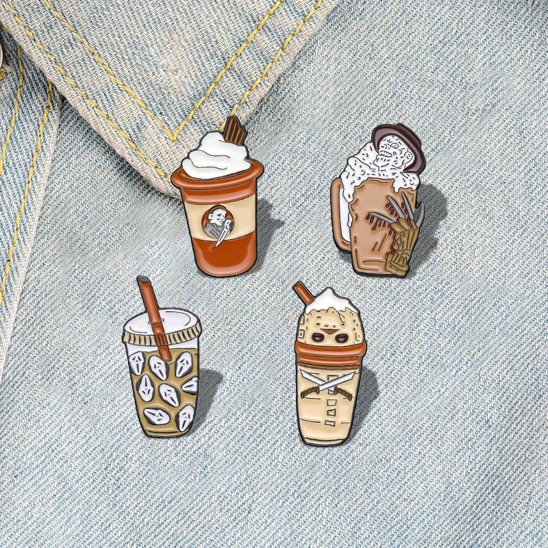 Alfileres esmaltados personalizados, broches de helado de cerveza y café, insignias de solapa, joyería gótica Punk, regalo para amigos, cara de fantasma, grito