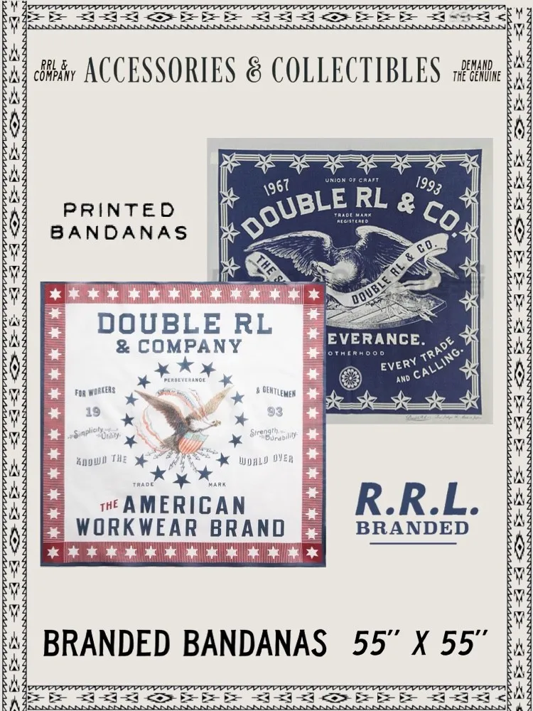 

RRL Double Eagle Bandana Square Scarf Pure Cotton Motorcycle American Retro Ame i Print Headscarf ex Spring Autumn Winter