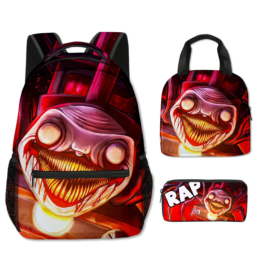 Trendy Popular Funny Choo-Choo Charles 3D Print 3pcs/Set School Bags Laptop Daypack Backpack portable Lunch bag Pencil Case